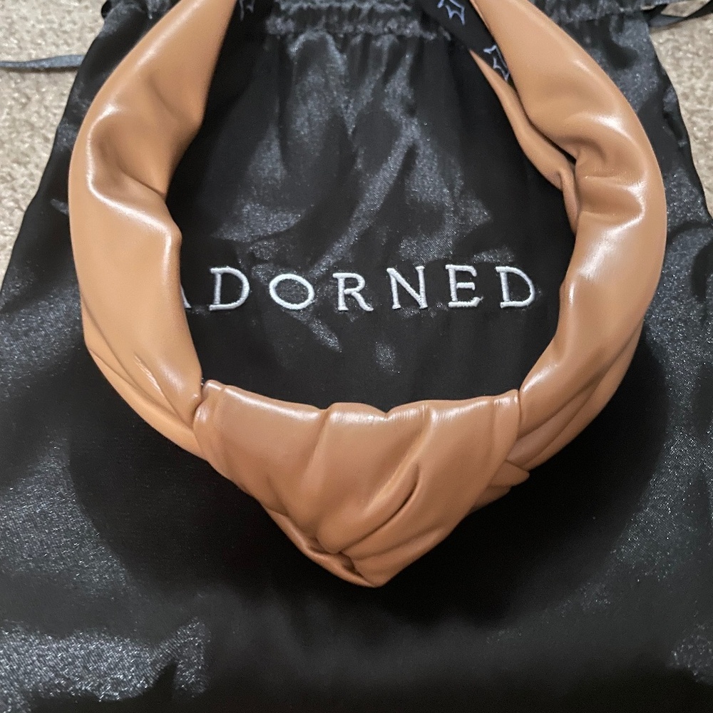 New adorned vegan leather headband w/pouch